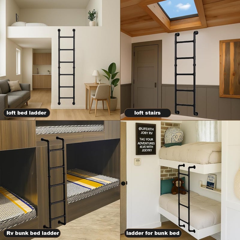 cvter 3/4/5/6/7/8FT Black Wall Mounted Steel Ladder, 5-Step Egress Ladder for Window Well, Loft, Bunk Bed, Camper, RV | Floor/Wall Mounted Indoor Safety Climb for Bedroom, Basement, Gym, Dorm & Small Spaces - Image 4